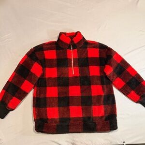 Loft Women’s Fleece Quarter Zip SZ M CLR Red/black (Buffalo Plaid) EUC